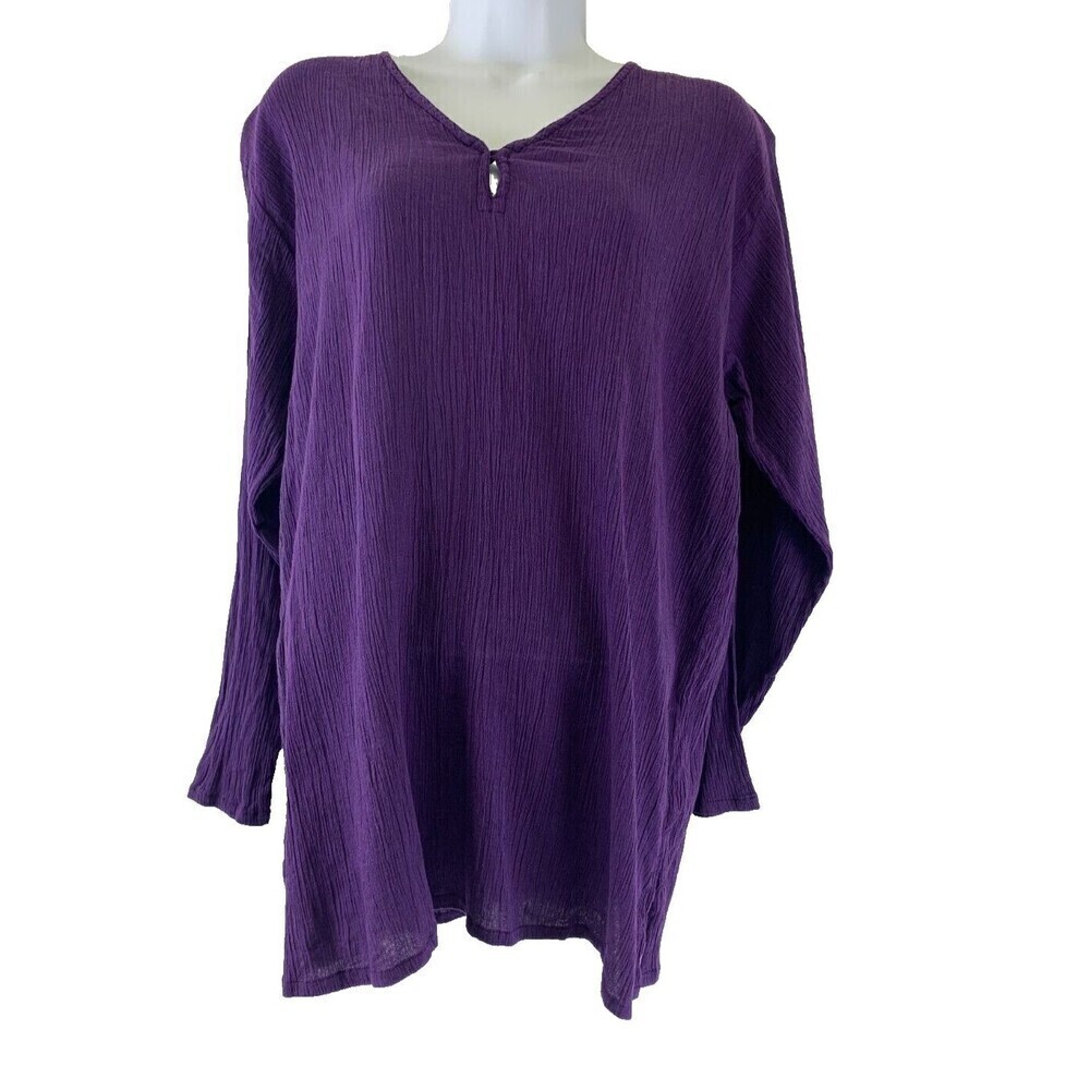 BOGO Silver Stream Purple Cotton Crepe Tunic Long Sleeve Top India Slits Small